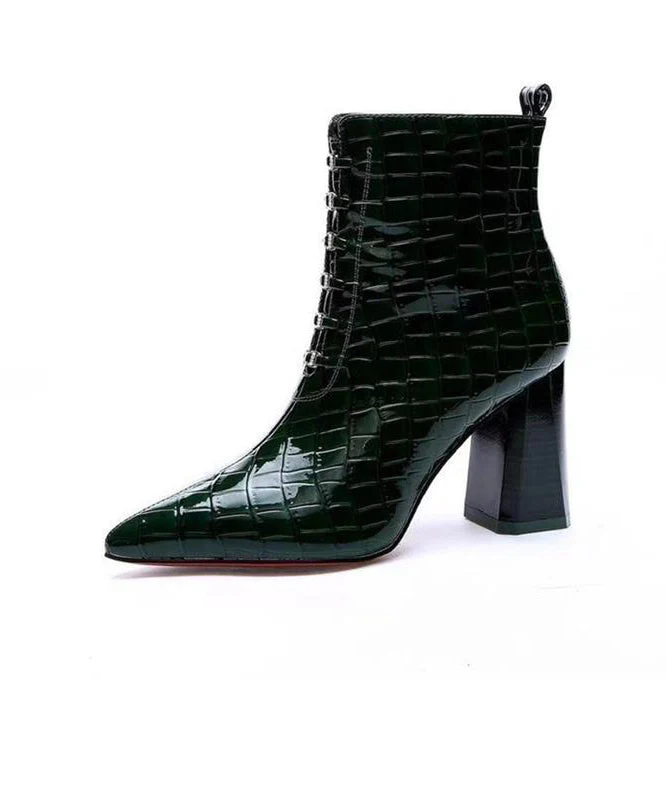 Classy Grey Zippered Splicing Chunky Heel Boots Pointed Toe - Image 5