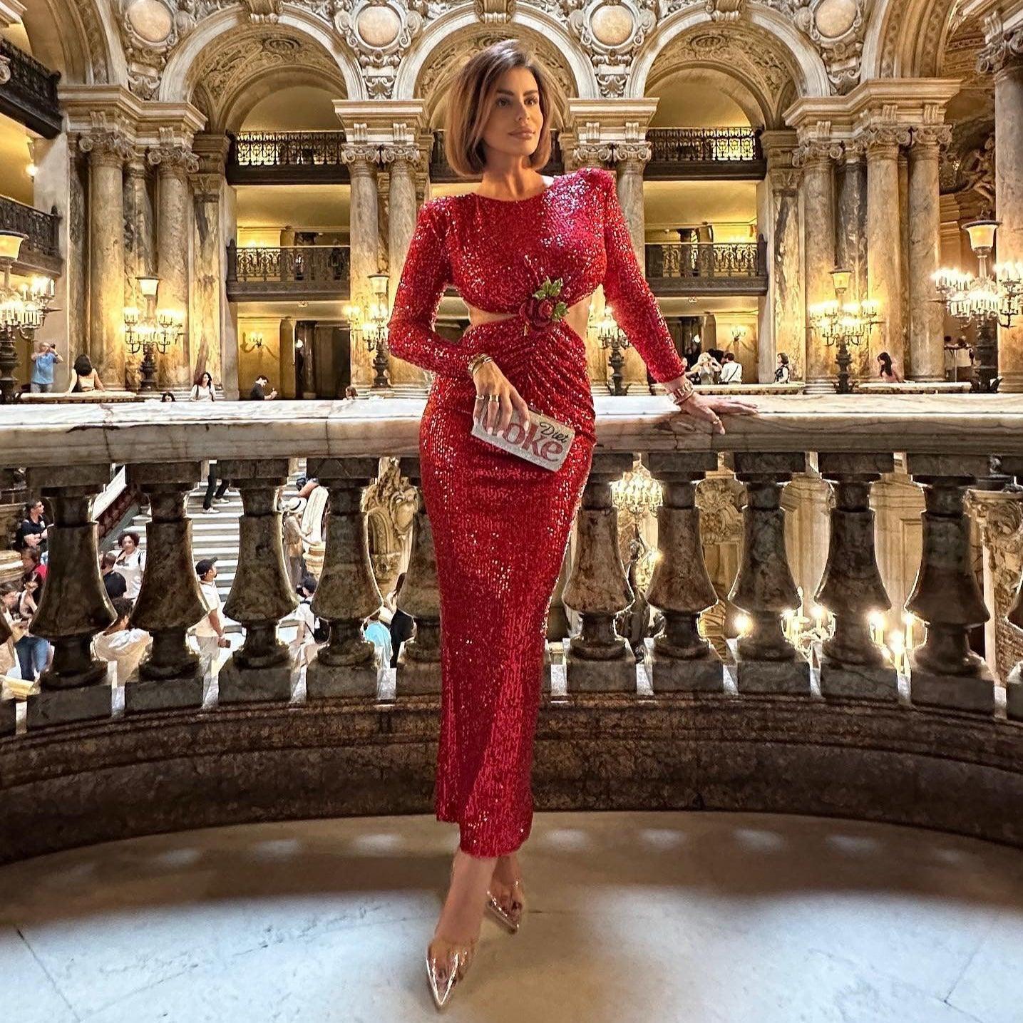 Climb To New Heights Long Sleeve Cutout Sequin Maxi Dress - Image 7