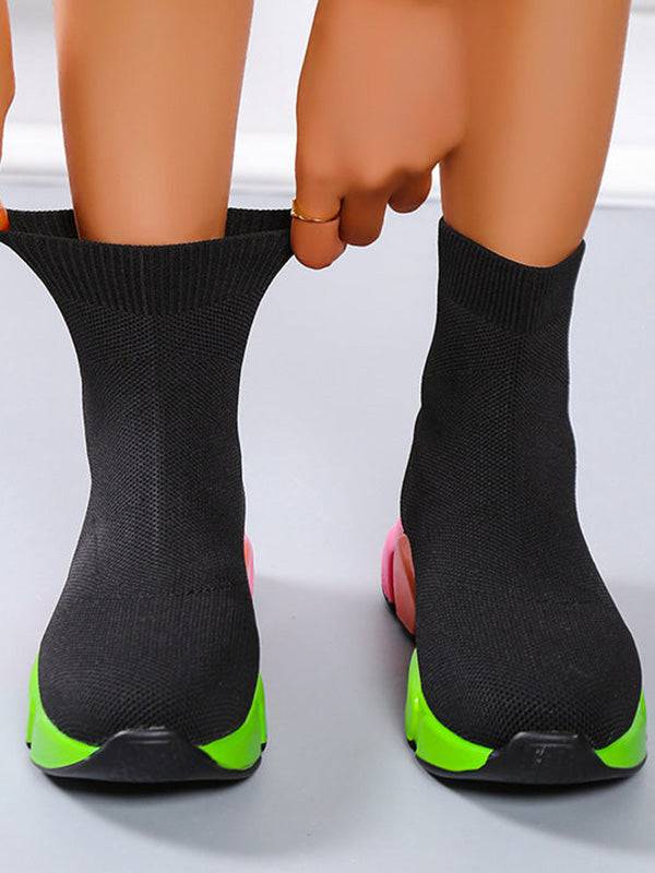 Color Block Knitted Platform Boots - Image 5