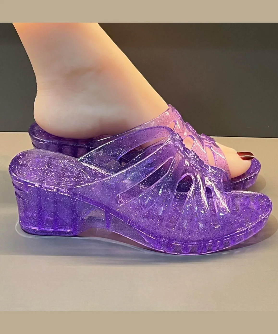Comfortable Wedge Rose Clear Slide Sandals Peep Toe - Image 2