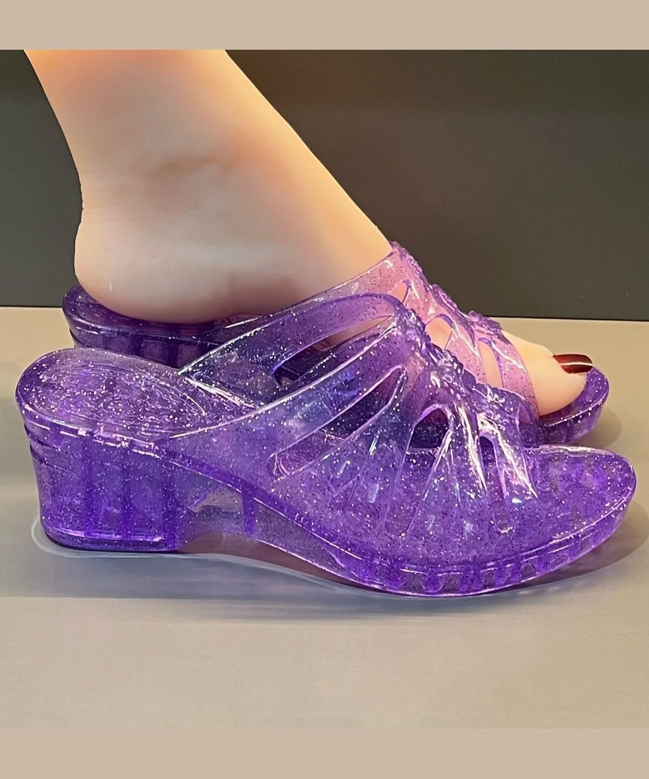 Comfortable Wedge Rose Clear Slide Sandals Peep Toe - Image 4