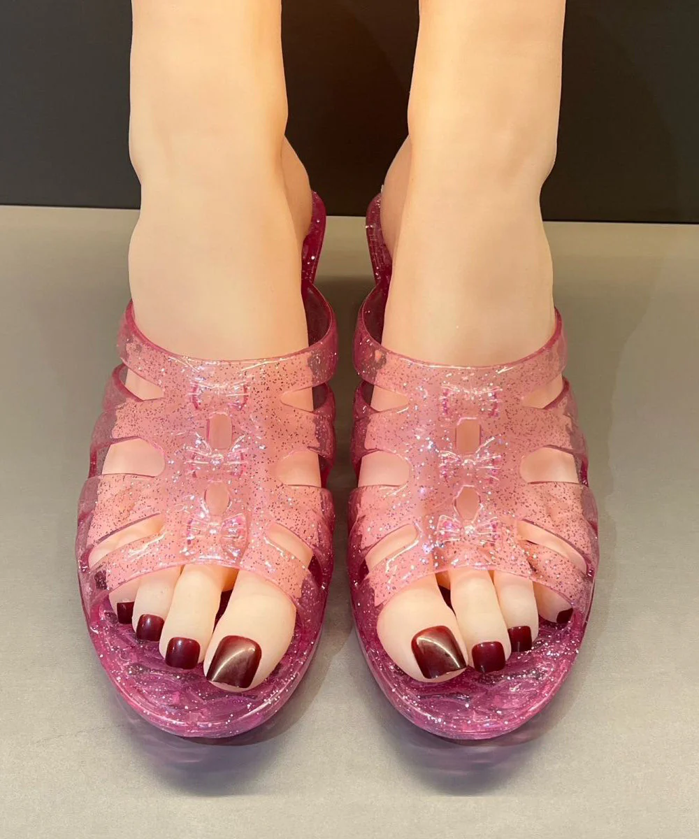 Comfortable Wedge Rose Clear Slide Sandals Peep Toe - Image 5