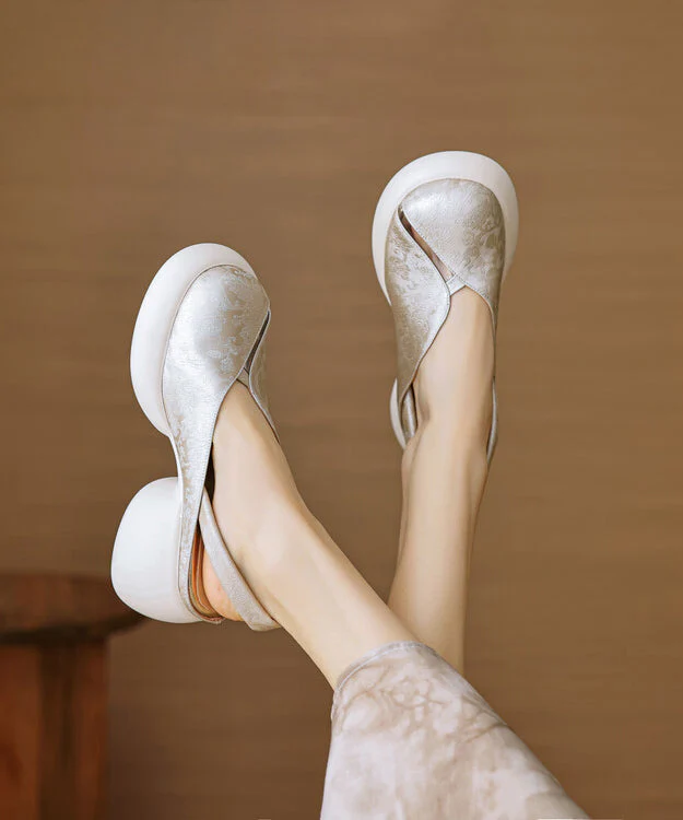Comfy Hollow Leather Cowhide Chunky Out Splicing Green Sandals - Image 2
