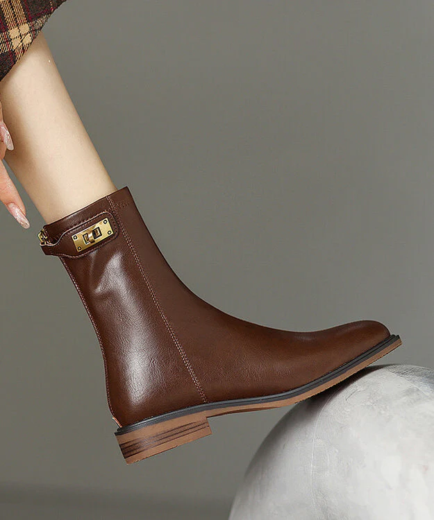 Comfy Splicing Chunky Boots Black Cowhide Leather - Image 2