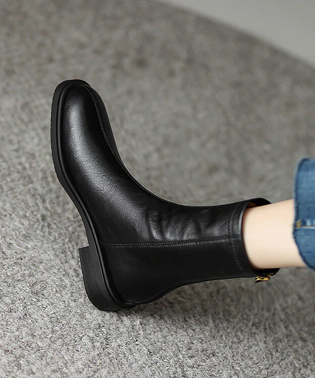 Comfy Splicing Chunky Boots Black Cowhide Leather - Image 3