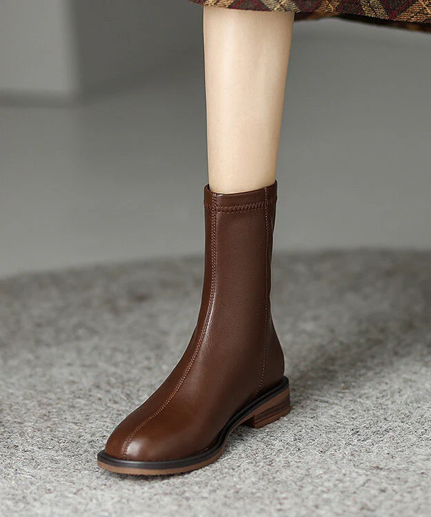 Comfy Splicing Chunky Boots Black Cowhide Leather - Image 4