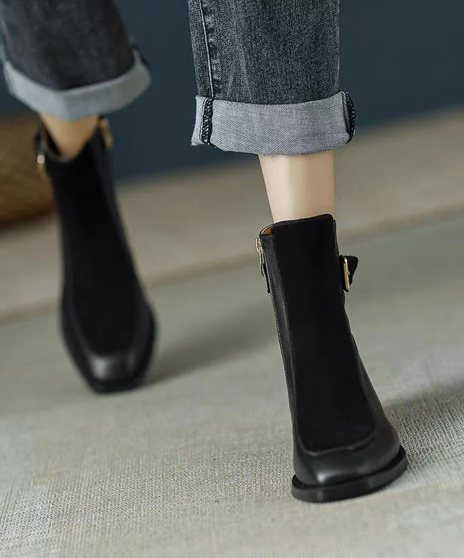 Comfy Stylish Splicing Chunky Boots Green Sheepskin - Image 4