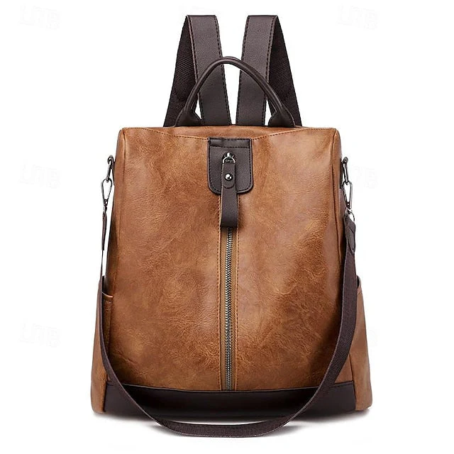 Convertible Backpack Faux Leather Caramel Purse - Image 2