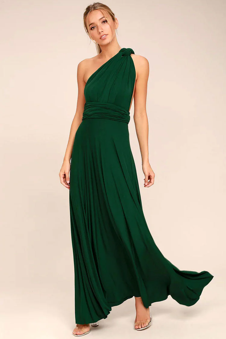 Convertible High Waist A-Line Infinity Maxi Bridesmaid Dress - Emerald Green - Image 2