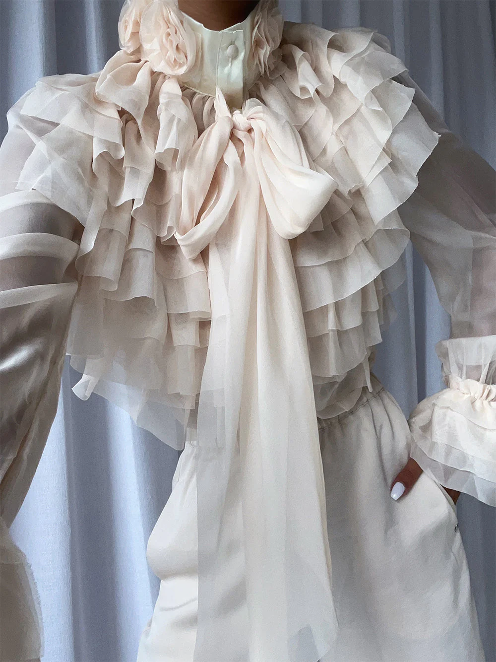 CORAL Bowknot Ruffle Blouse - Image 2