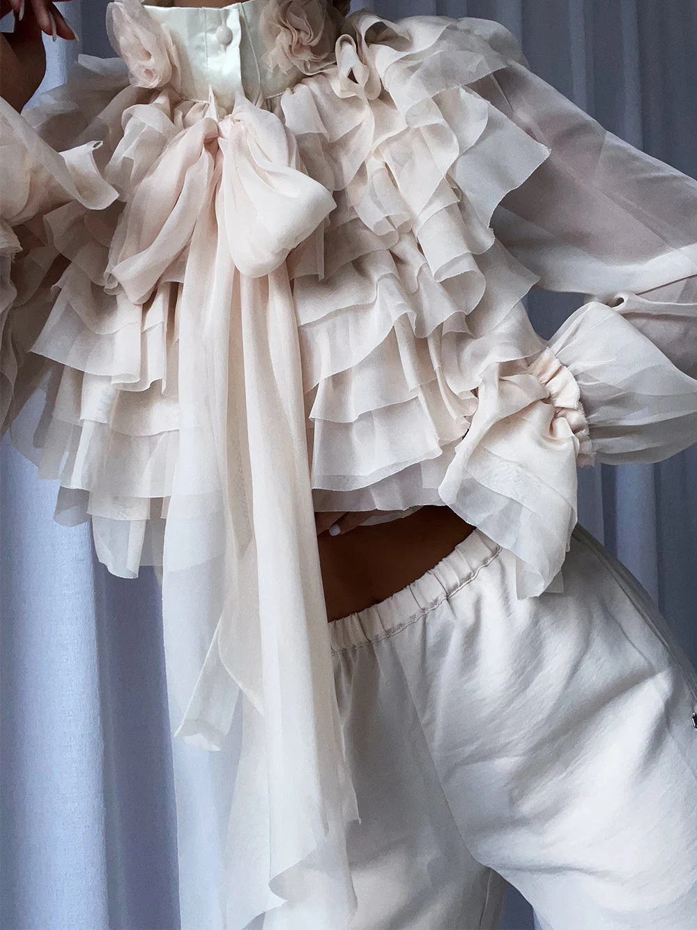 CORAL Bowknot Ruffle Blouse - Image 4