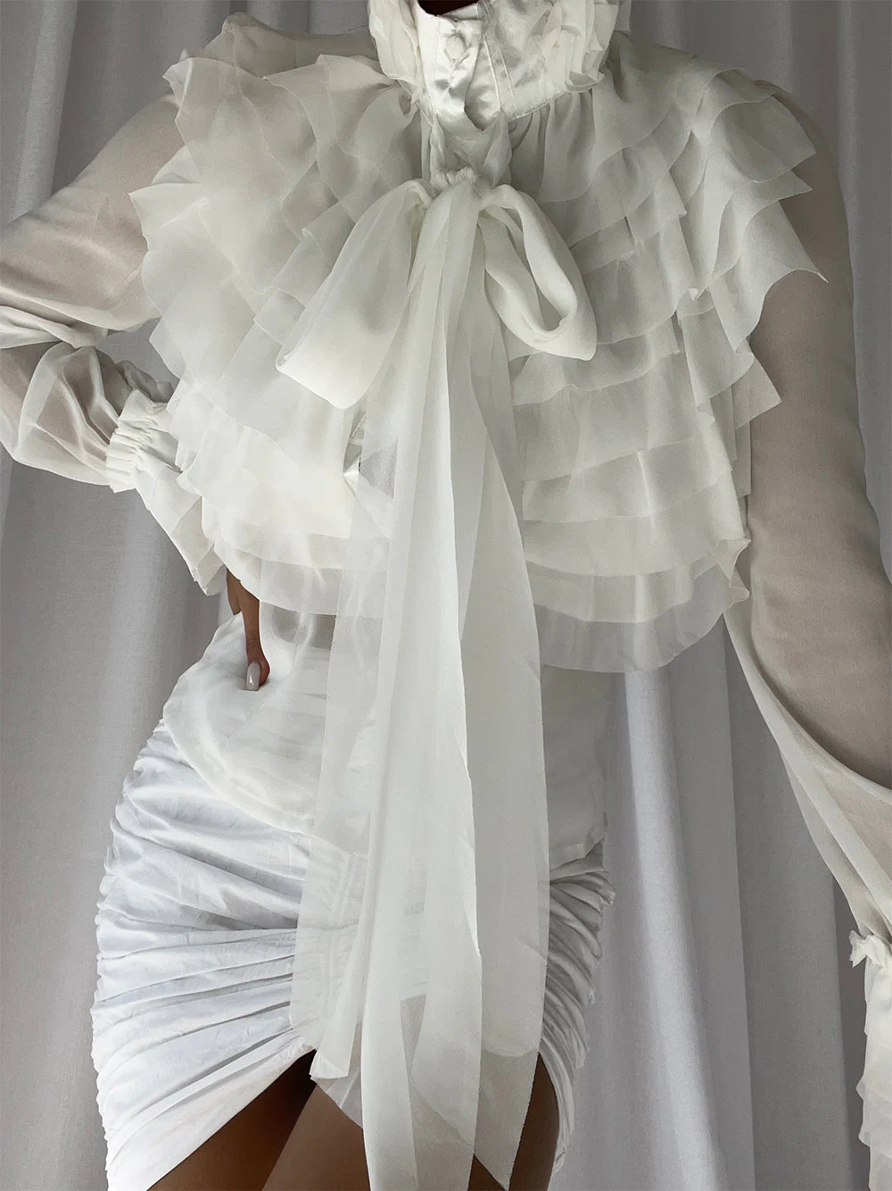 CORAL Bowknot Ruffle Blouse in White - Image 2