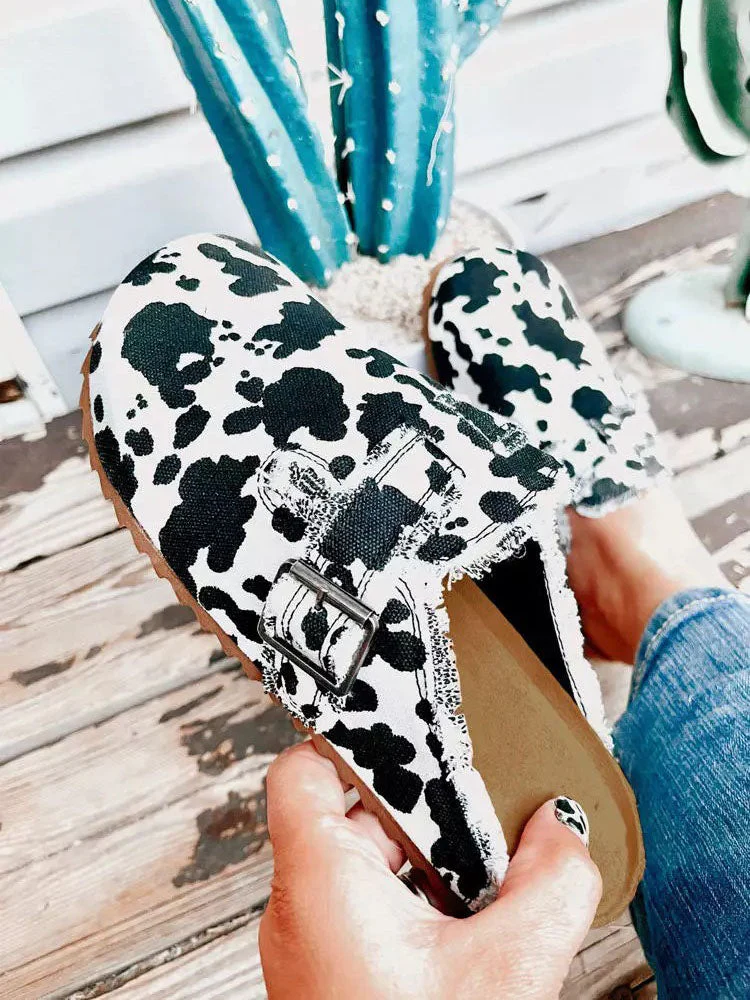 Cow Buckle Round Toe Slippers - Image 2