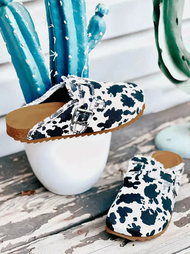 Cow Buckle Round Toe Slippers - Image 3