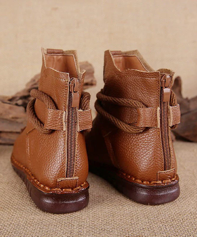 Cowhide Leather Brown Boots Warm Vintage Splicing - Image 4