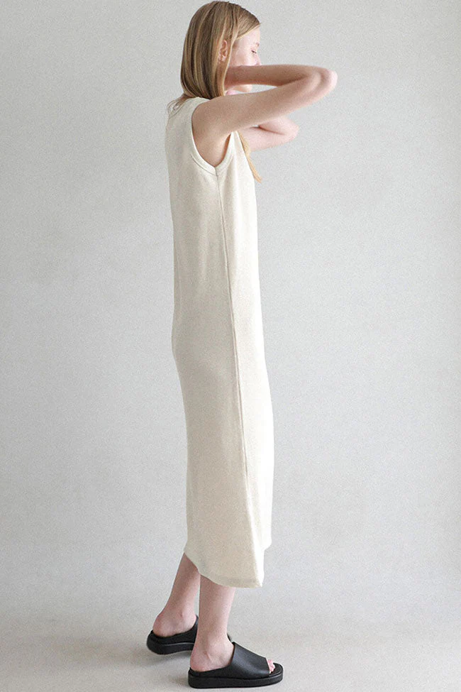 Cozy Textured Cotton Blend Summer Midi Sundress - Off White - Image 2