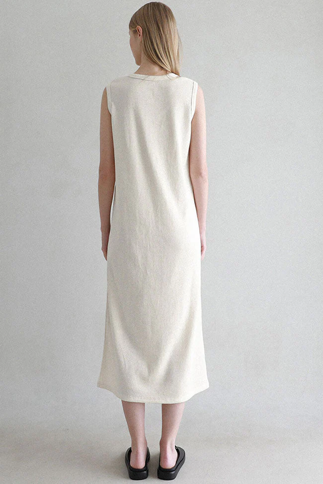 Cozy Textured Cotton Blend Summer Midi Sundress - Off White - Image 3