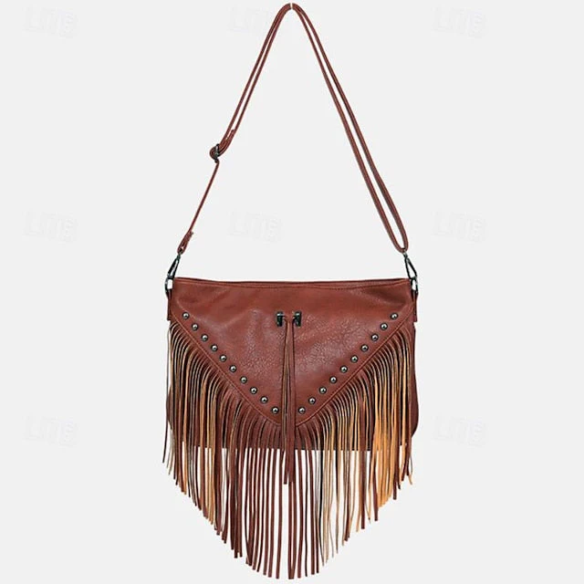 Crossbody Fringe Bohemian Bag with Leather - Image 10