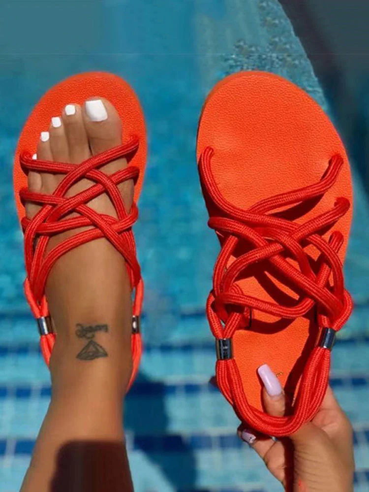 Crossover Rope Flats Sandals - Image 9