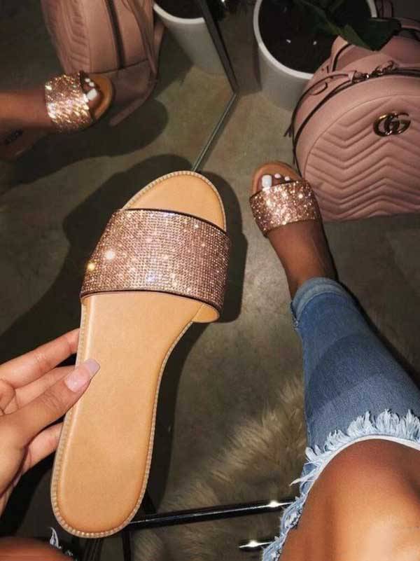 Crystal Glitter Flat Bling Slippers - Image 8