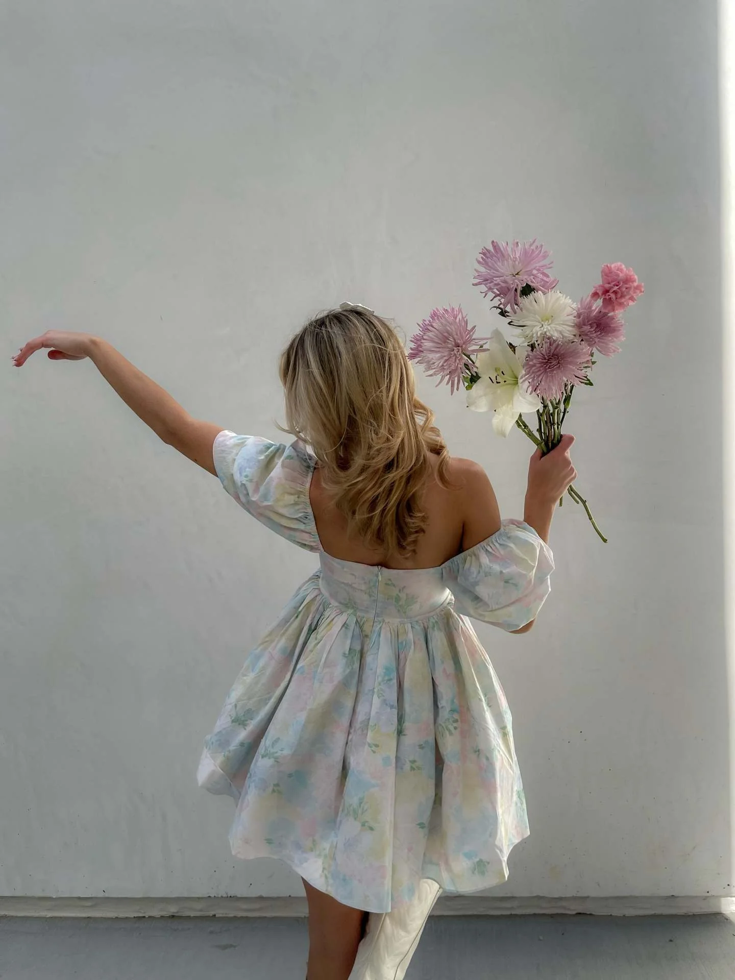 Cute Puff Sleeve Square Neck Linen Babydoll Mini Dress - Blue - Image 8