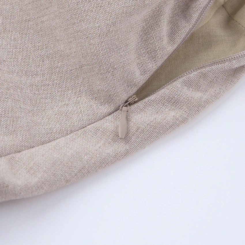 Cute Puff Sleeve Square Neck Linen Babydoll Mini Dress - Khaki - Image 9