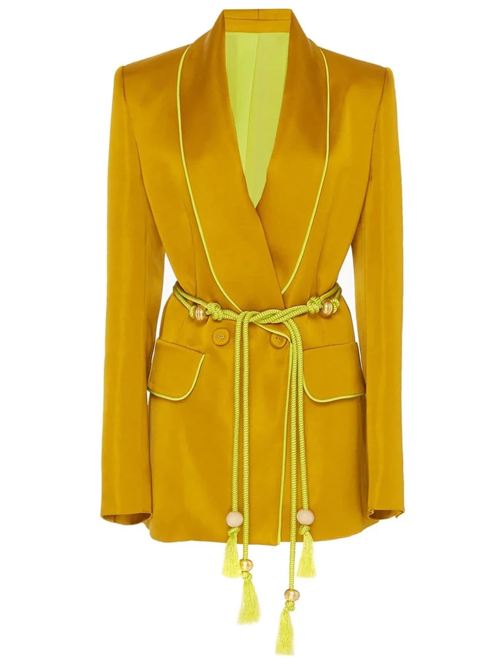 DALIDA Double-breasted Satin Blazer + Pants Matching Set in Gold - Image 6
