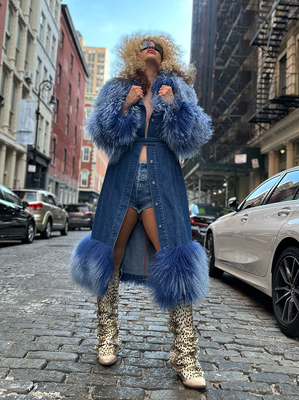 Denim Coat w/ Shearling Fur - Image 16