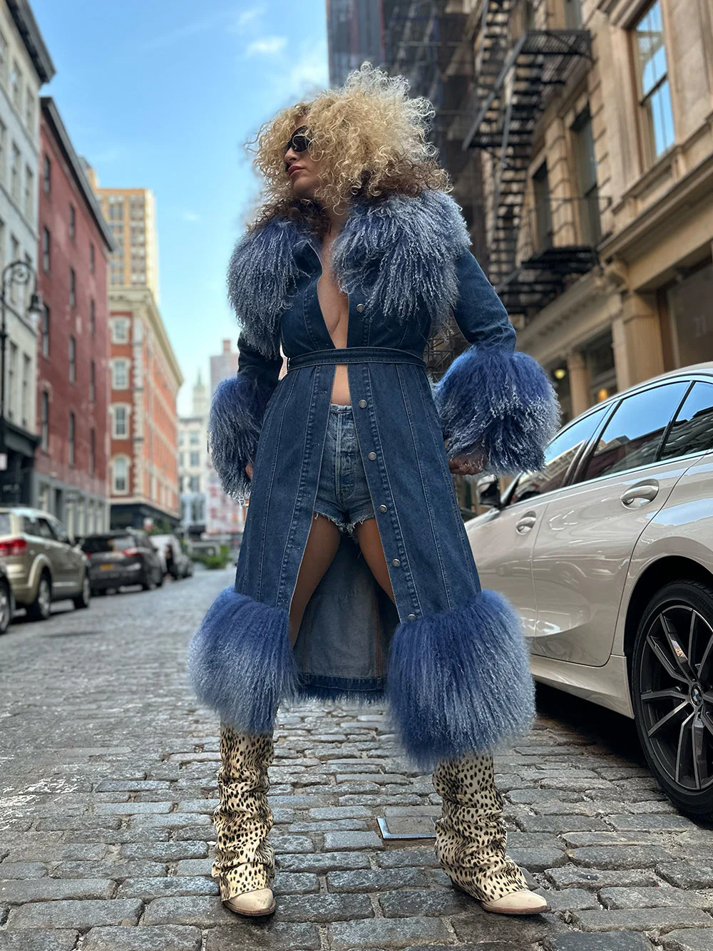 Denim Coat w/ Shearling Fur - Image 18