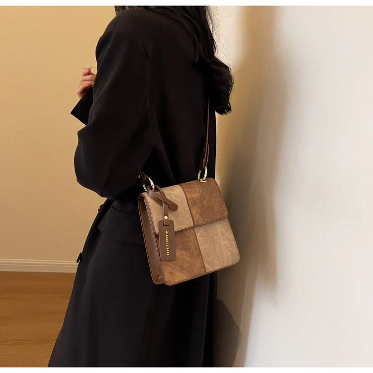 Denim Color Block Satchel Bag - Image 5