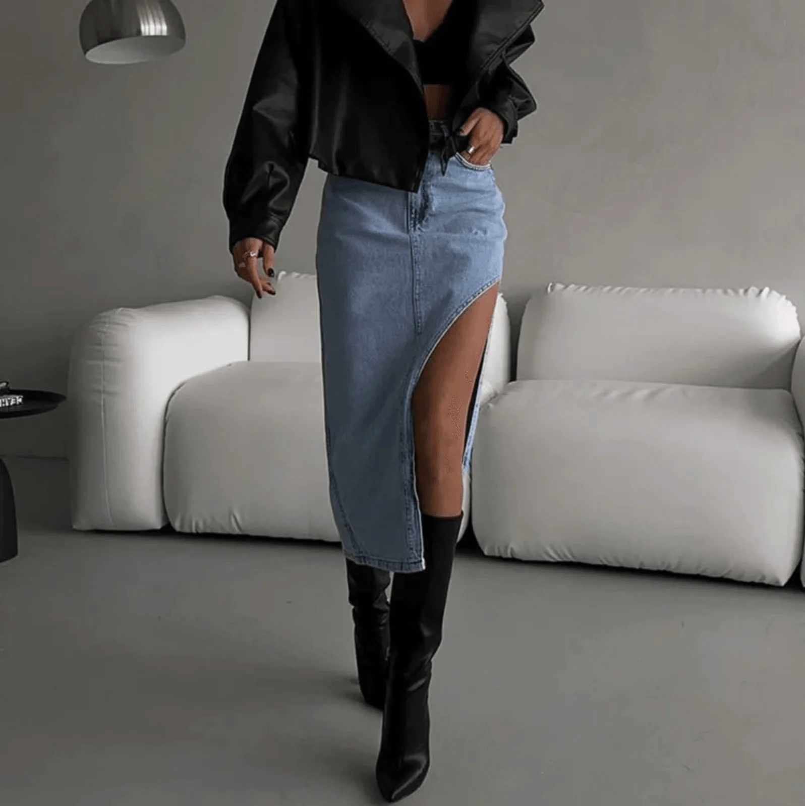 Denim Fortune High Waist Slit Midi Skirt - Image 2