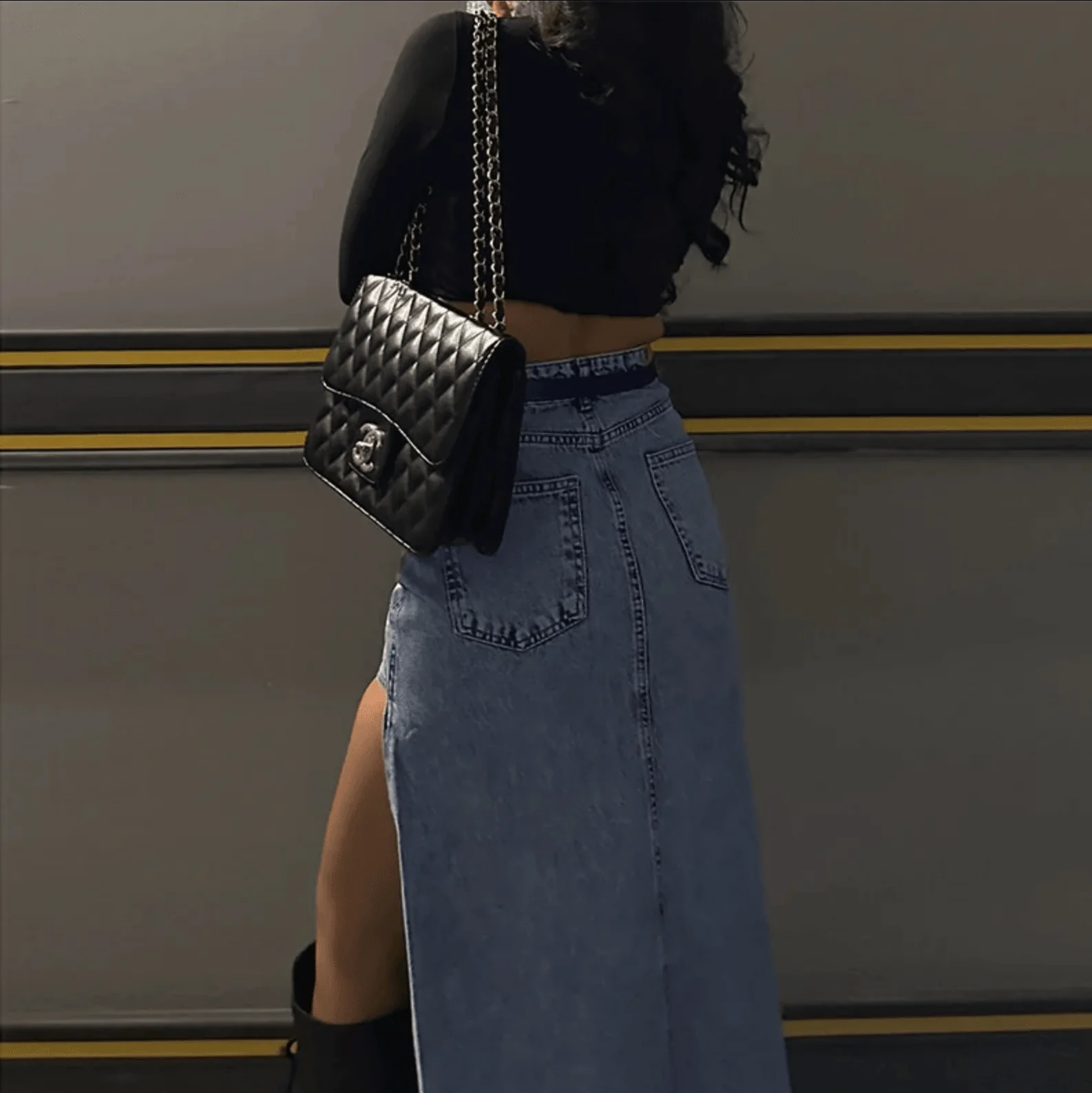 Denim Fortune High Waist Slit Midi Skirt - Image 5