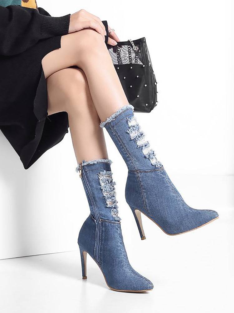 Denim High Heels Boots - Image 2