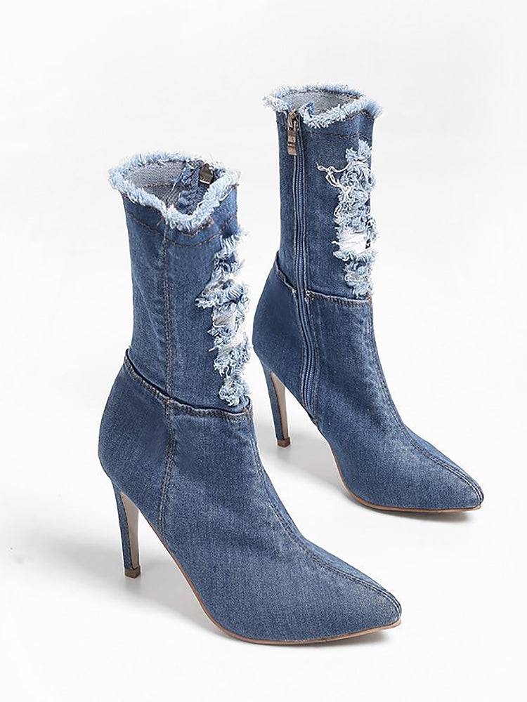 Denim High Heels Boots - Image 4