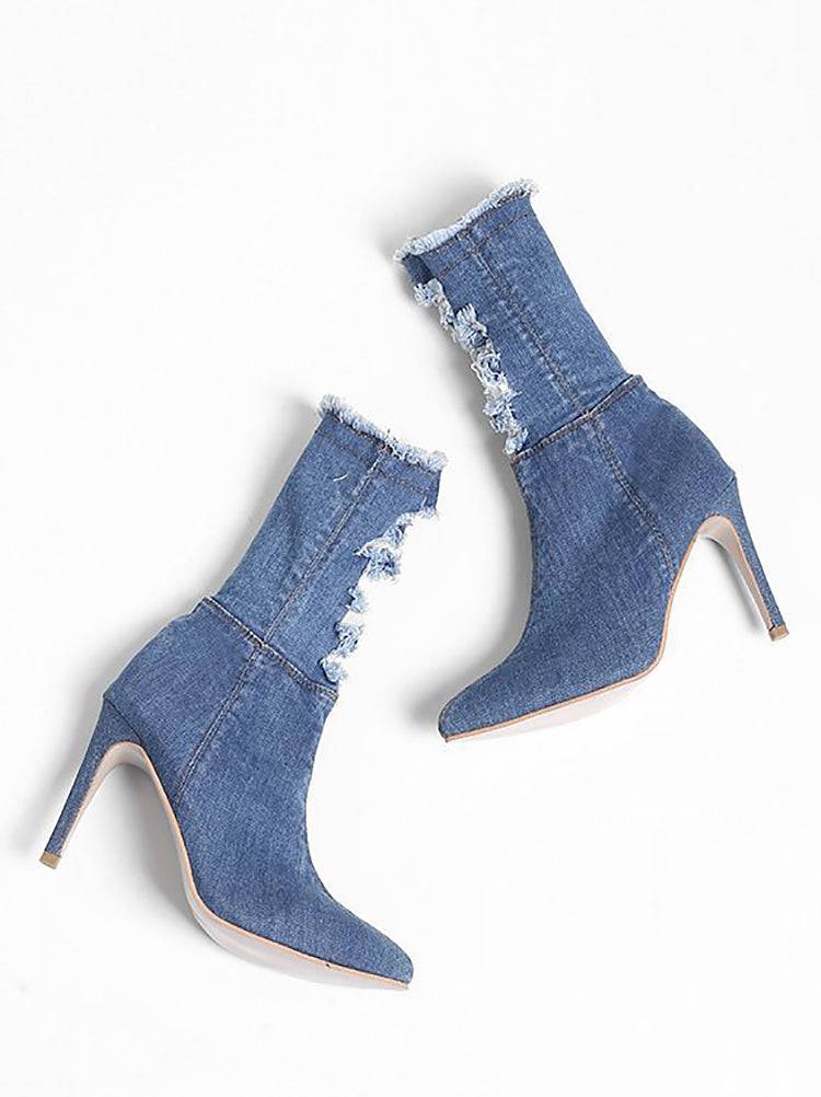 Denim High Heels Boots - Image 5