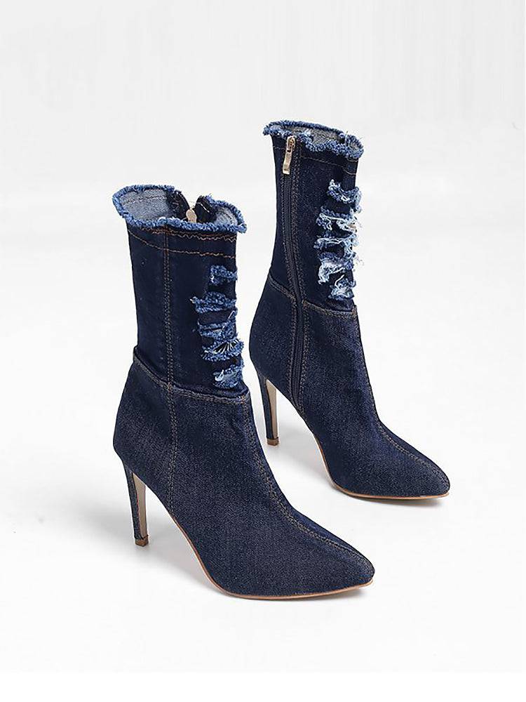 Denim High Heels Boots - Image 9
