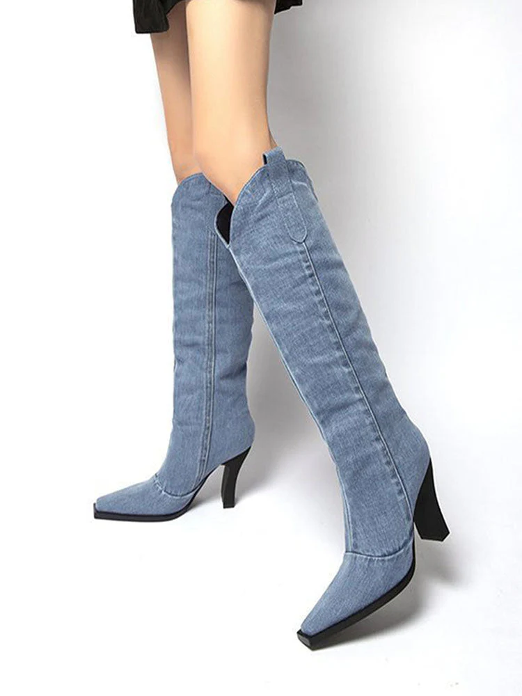 Denim Pointed-Toe Cowboy Boots - Image 5