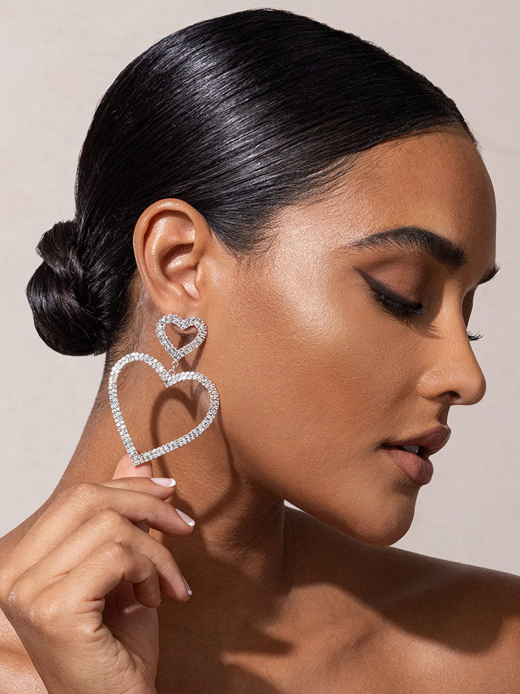 Diamante Heart Shape Drop Earrings - Image 2