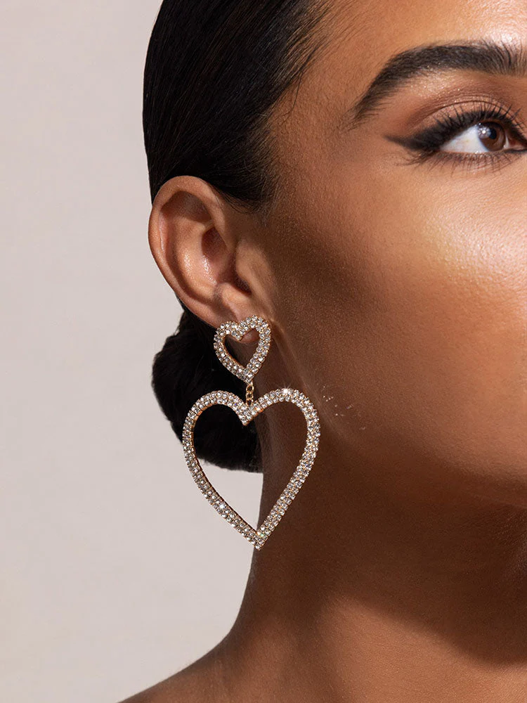 Diamante Heart Shape Drop Earrings - Image 3