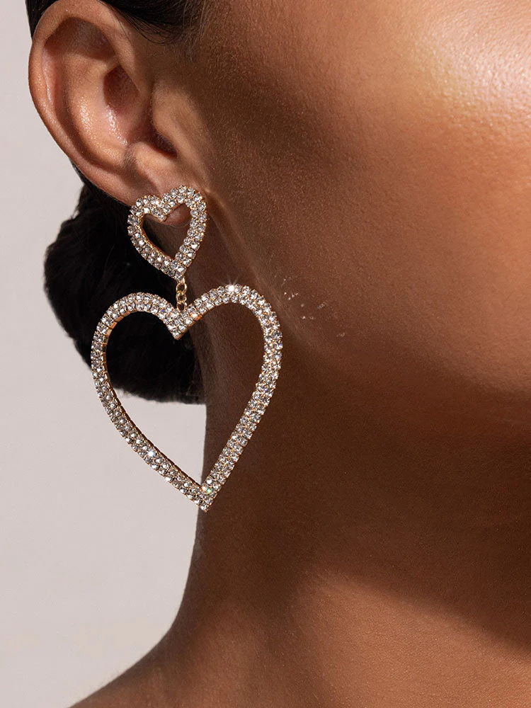 Diamante Heart Shape Drop Earrings - Image 4