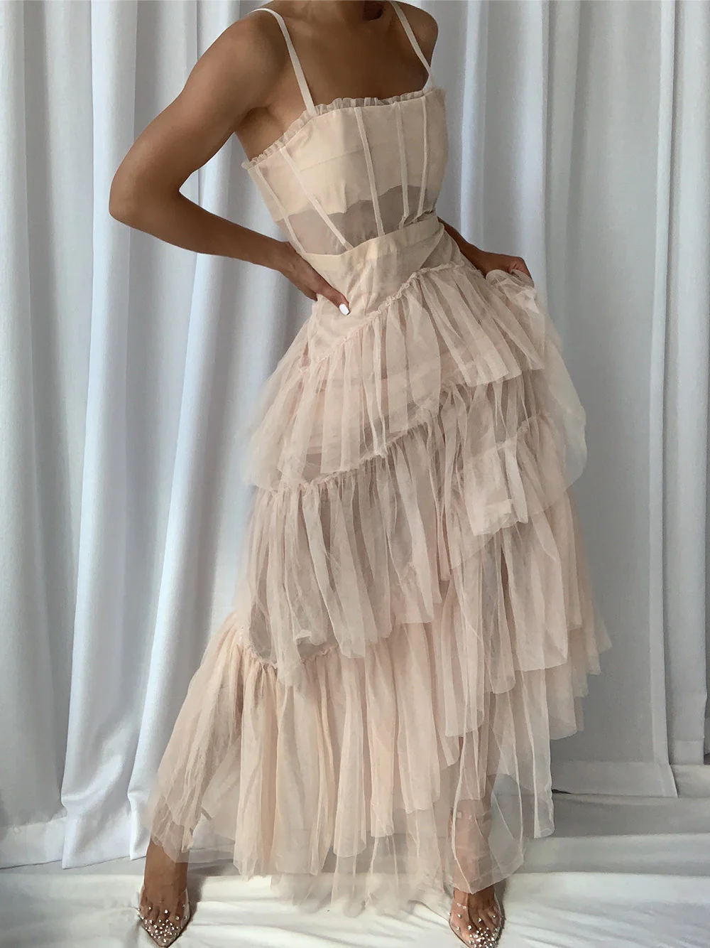 DIDA Tulle Dress in Beige - Image 2