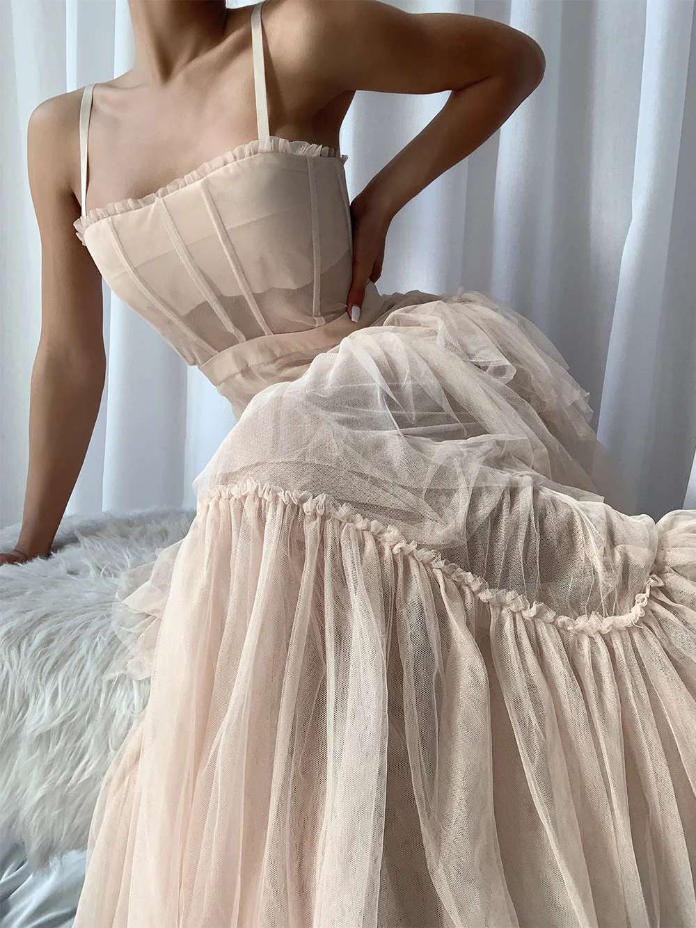 DIDA Tulle Dress in Beige - Image 4