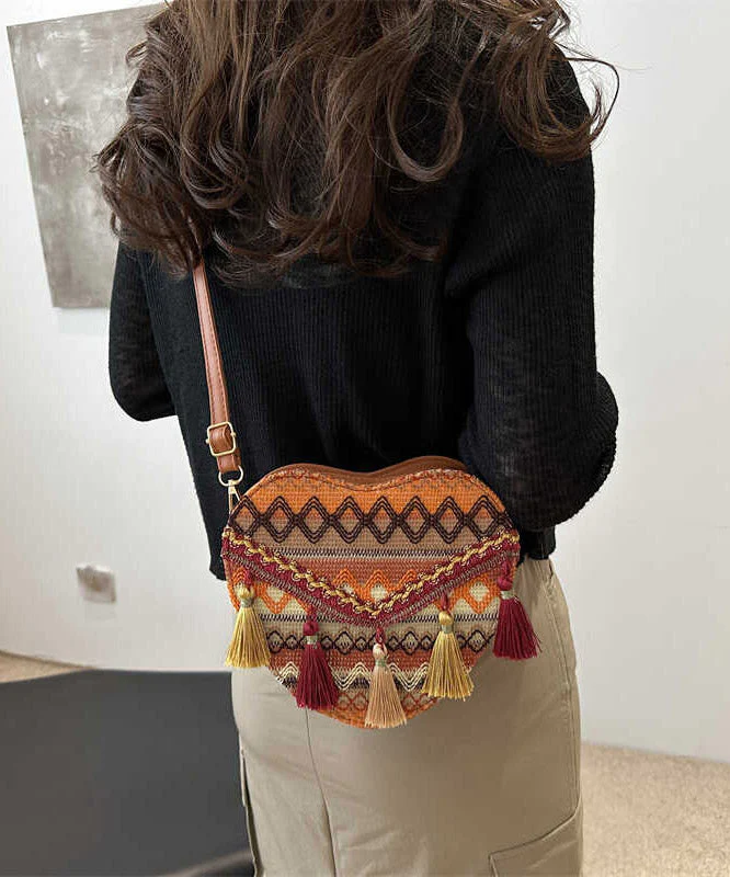 DIY Red Tassel Heart Patchwork Messenger Bag - Image 3