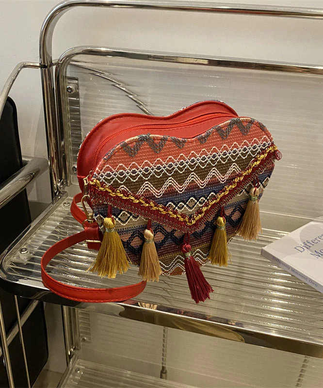 DIY Red Tassel Heart Patchwork Messenger Bag - Image 5