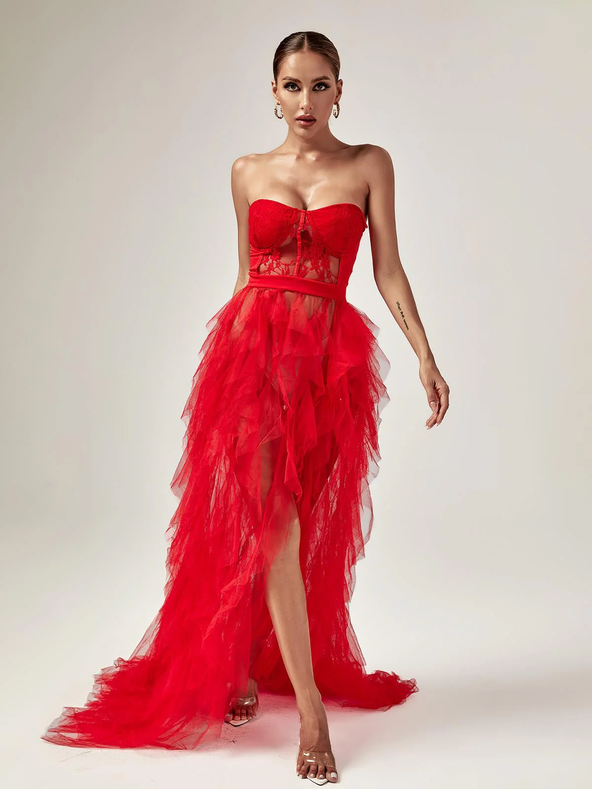 Dorothy Tulle Maxi Dress In Red - Image 2