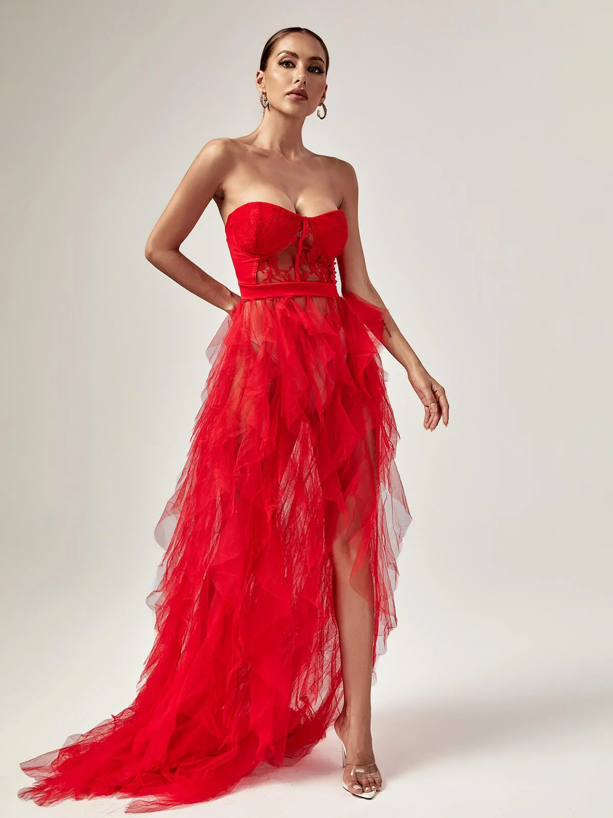 Dorothy Tulle Maxi Dress In Red - Image 4