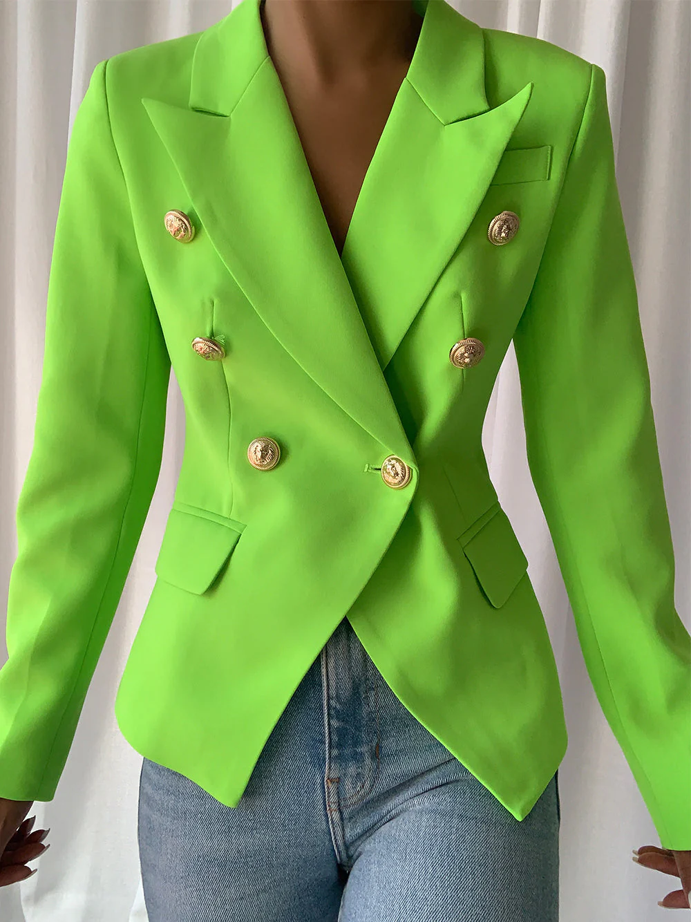 Double Breasted Blazer in Neon Green - Image 2