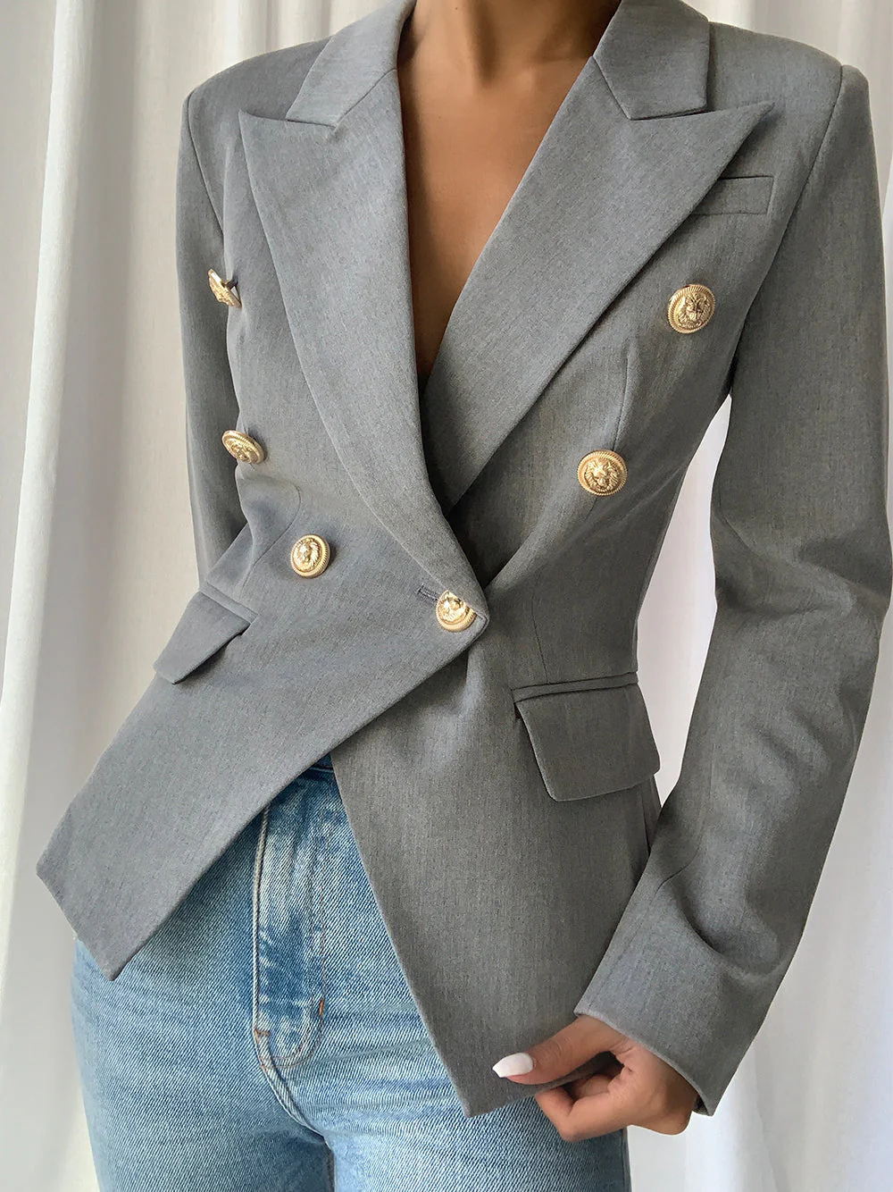 Double Breasted Blazer in Pale Gray - Image 2