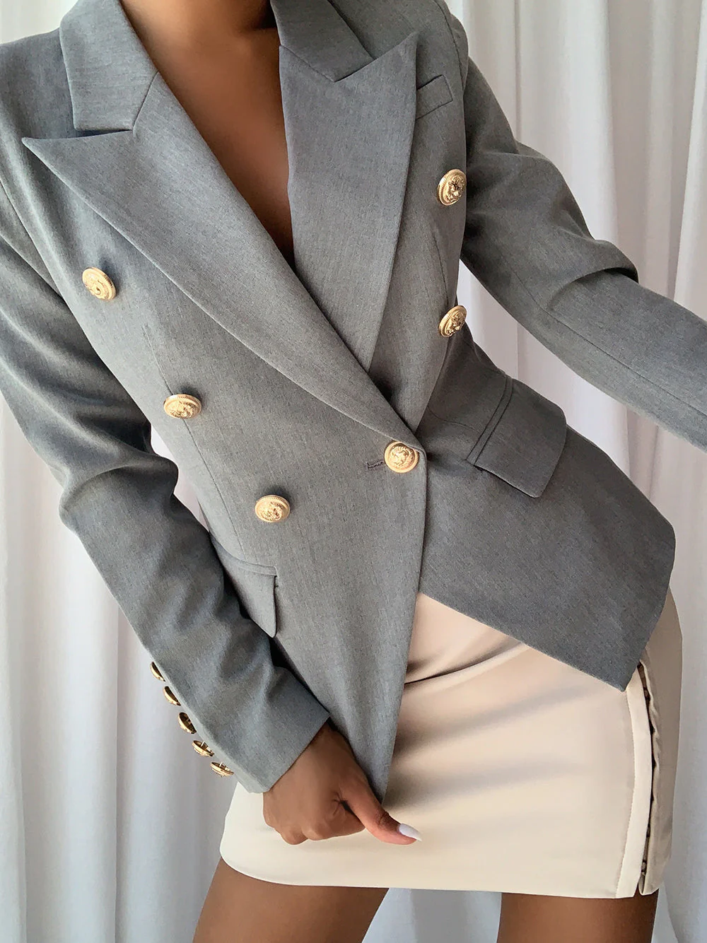Double Breasted Blazer in Pale Gray - Image 7