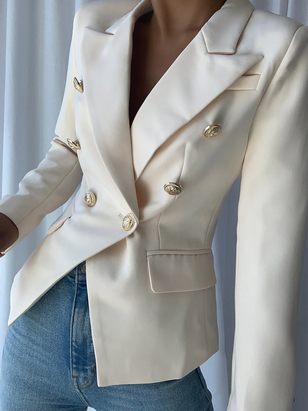 Double Breasted Blazer in White - Image 2